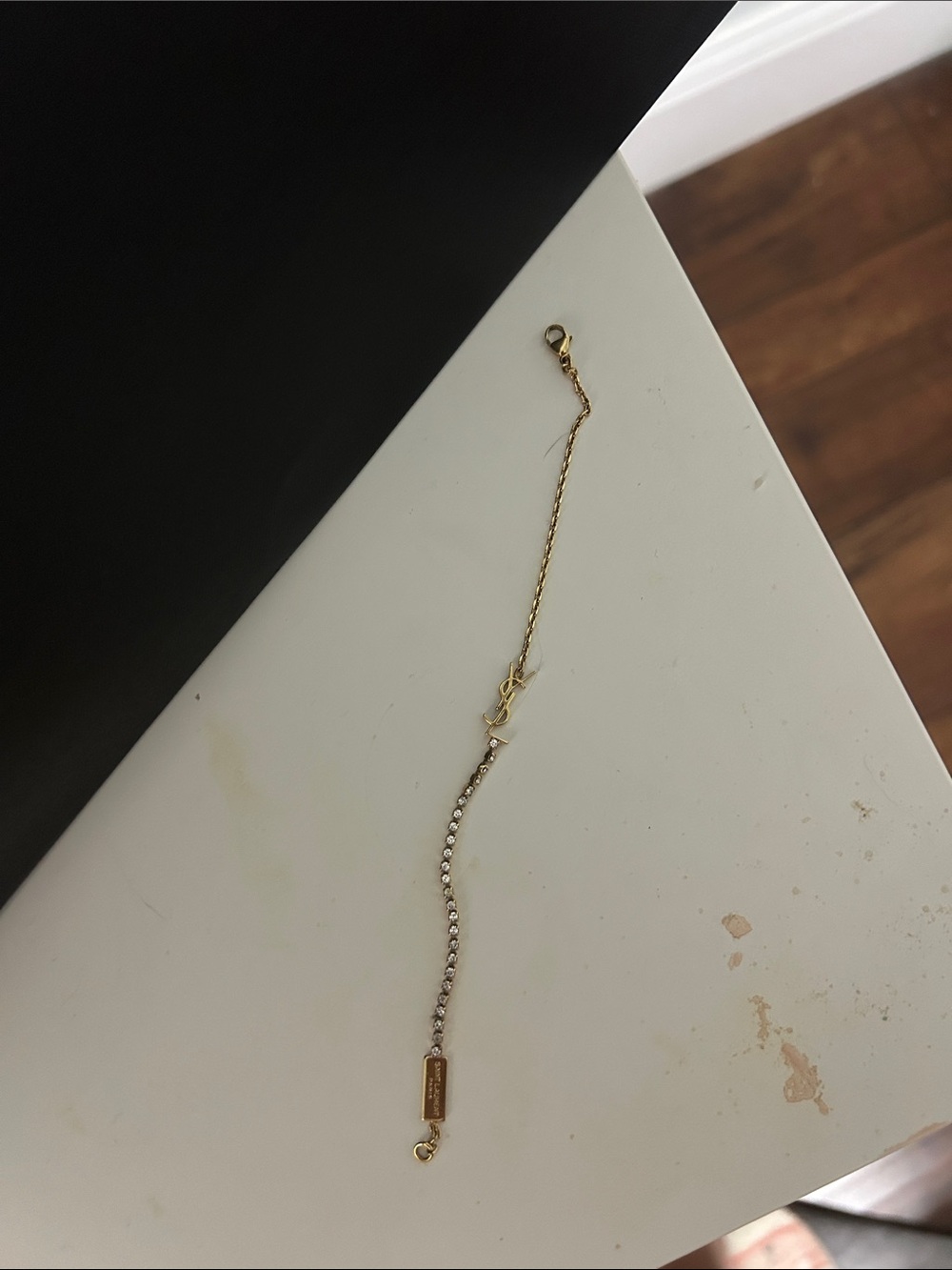 Saint Laurent Gold and Crystal Chain Bracelet